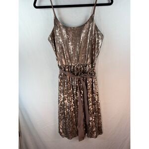 Express Women Bronze Sequin Mini Dress Metallic Sleeveless Cocktail Party Size S